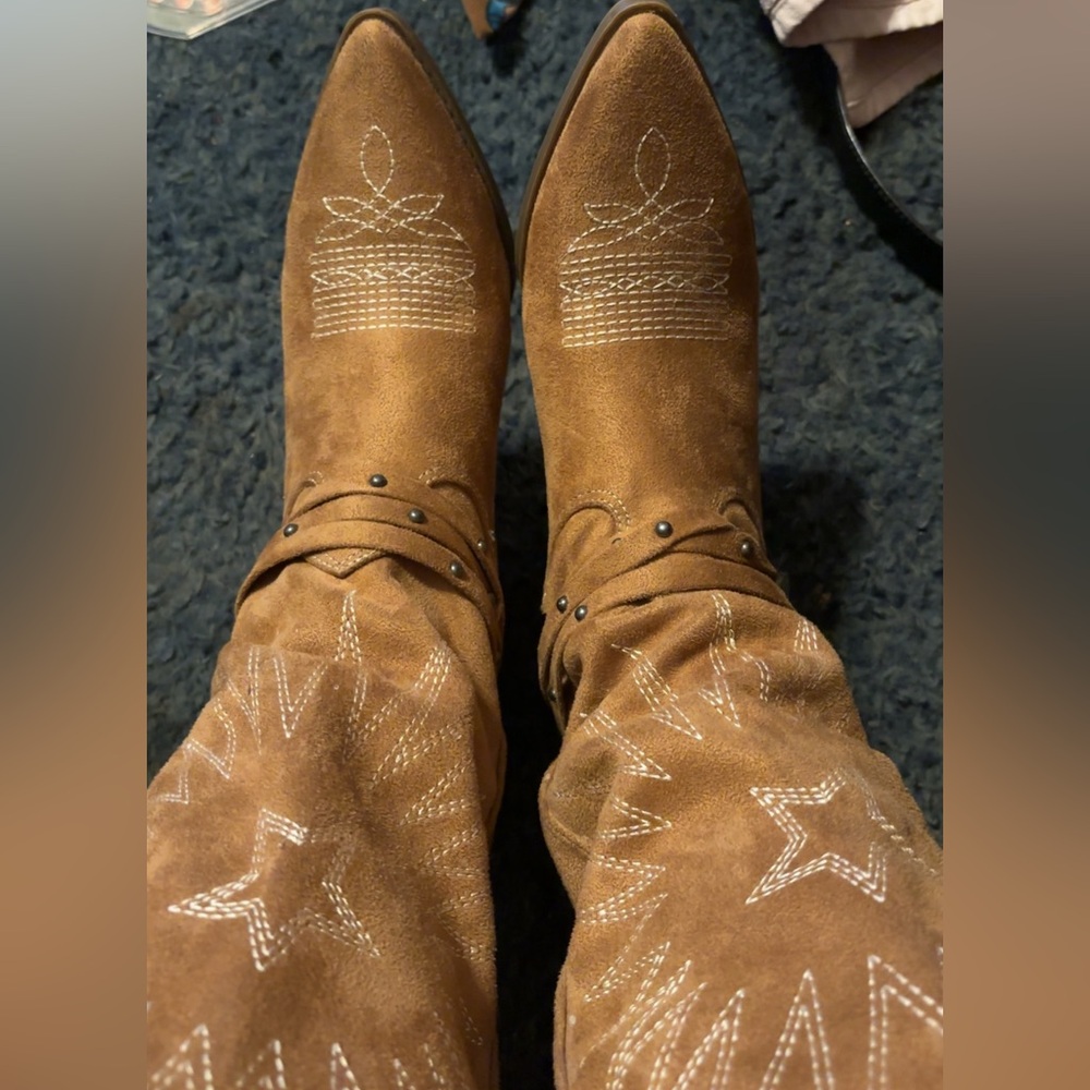 Brown Suede Embroidered Women's Boots